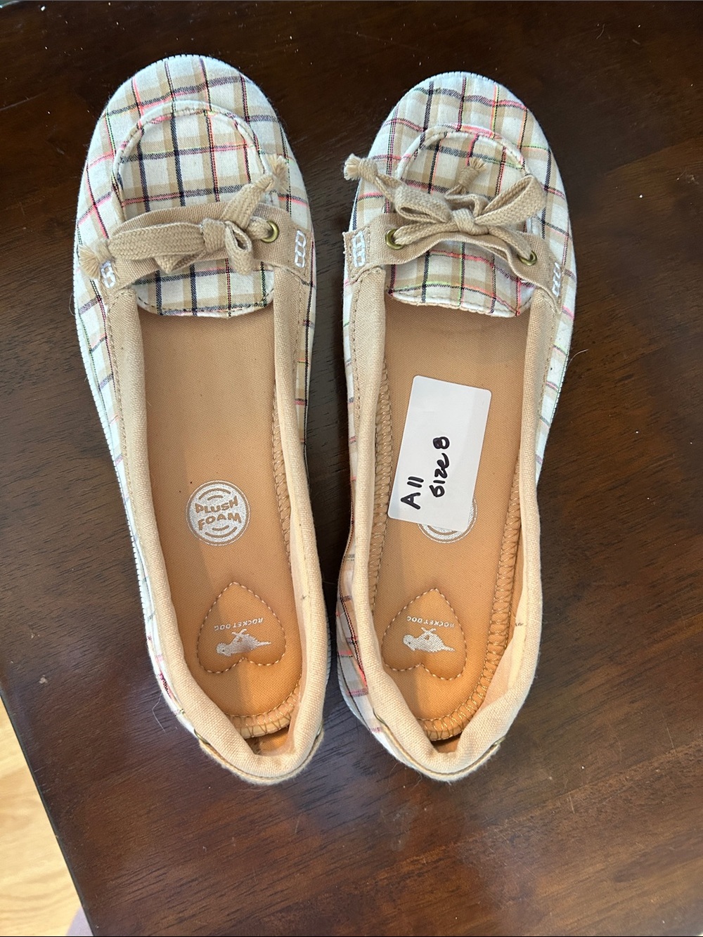 A11.     Plaid Canvas Boat Shoes in Beige - Comfortable Women's Slip-Ons